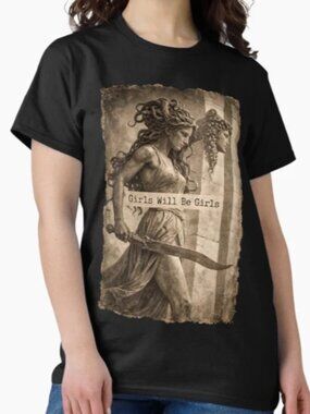 Girls Will Be Girls Medusa Vintage Statue Dark T-Shirt  276